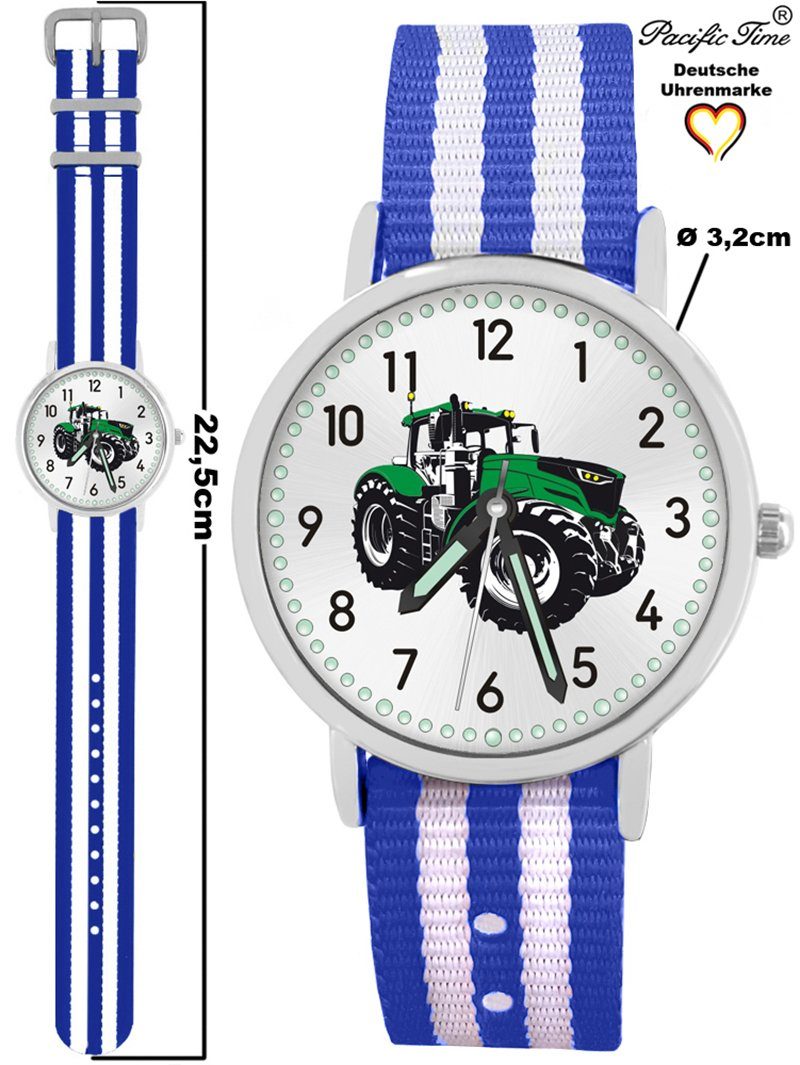 Pacific Time Versand Gratis - und Design blau Traktor Wechselarmband, Match grün Mix Quarzuhr Kinder weiss Armbanduhr