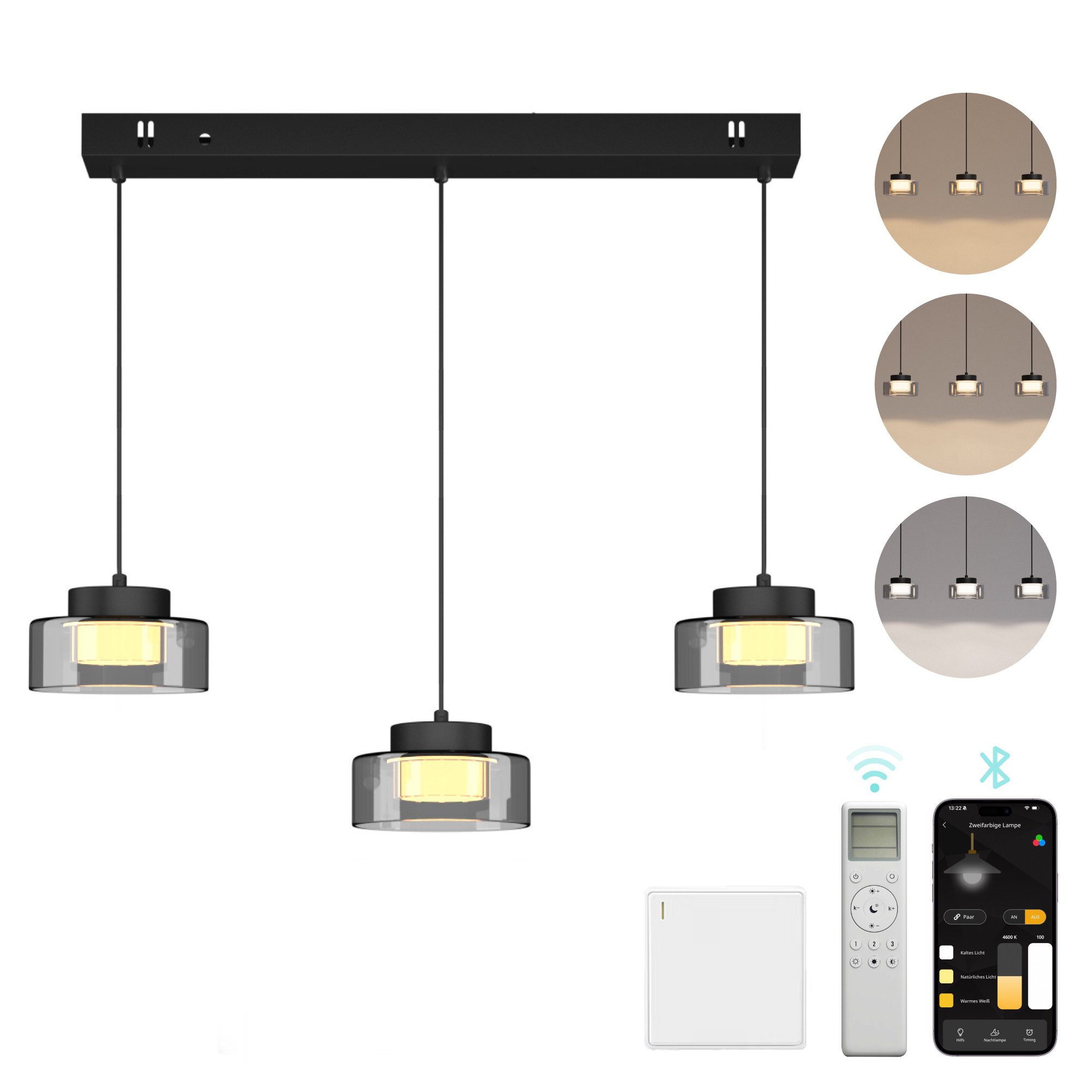 Mai & Mai LED Pendelleuchte LED Hängelampe Verstellbares Kabel Hängeleuchte Alivetta7915, LED-Pendelleuchte;