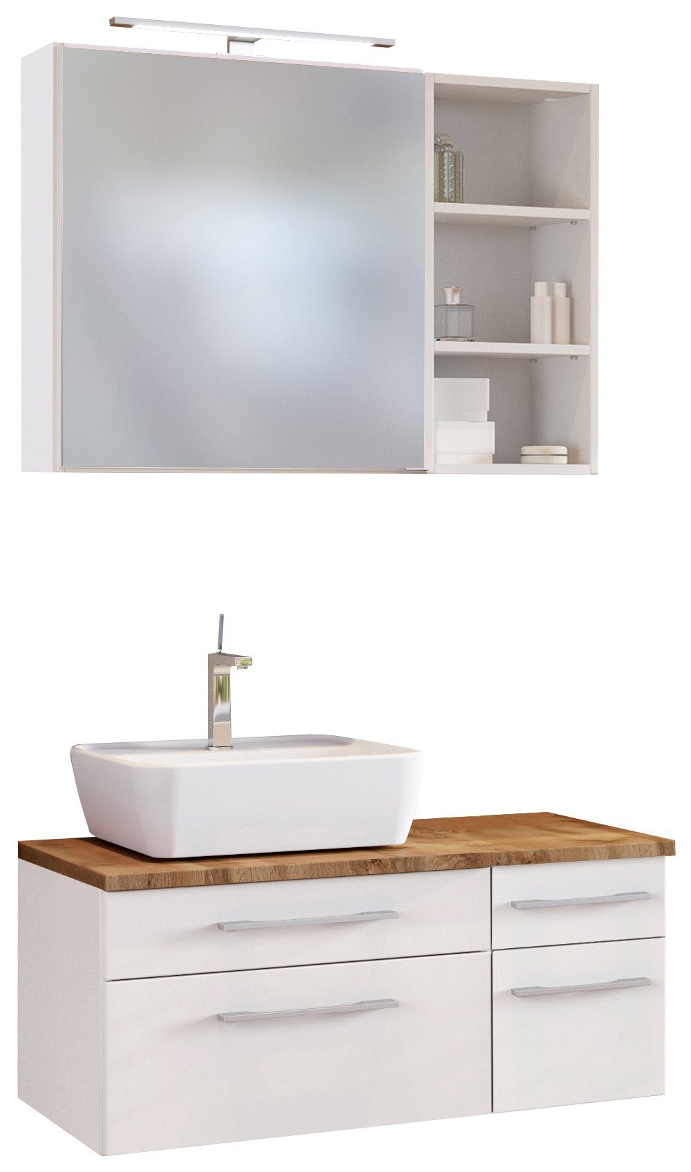 HELD MÖBEL Badmöbel-Set Waschtisch-Set Davos 90 cm -G- (links) weiß/matt weiß