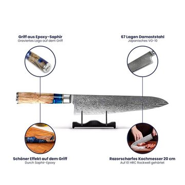 Shinrai Japan Damastmesser Kochmesser 20 cm - Damastmesser Epoxy-Saphir, Handgefertigt bis ins Detail