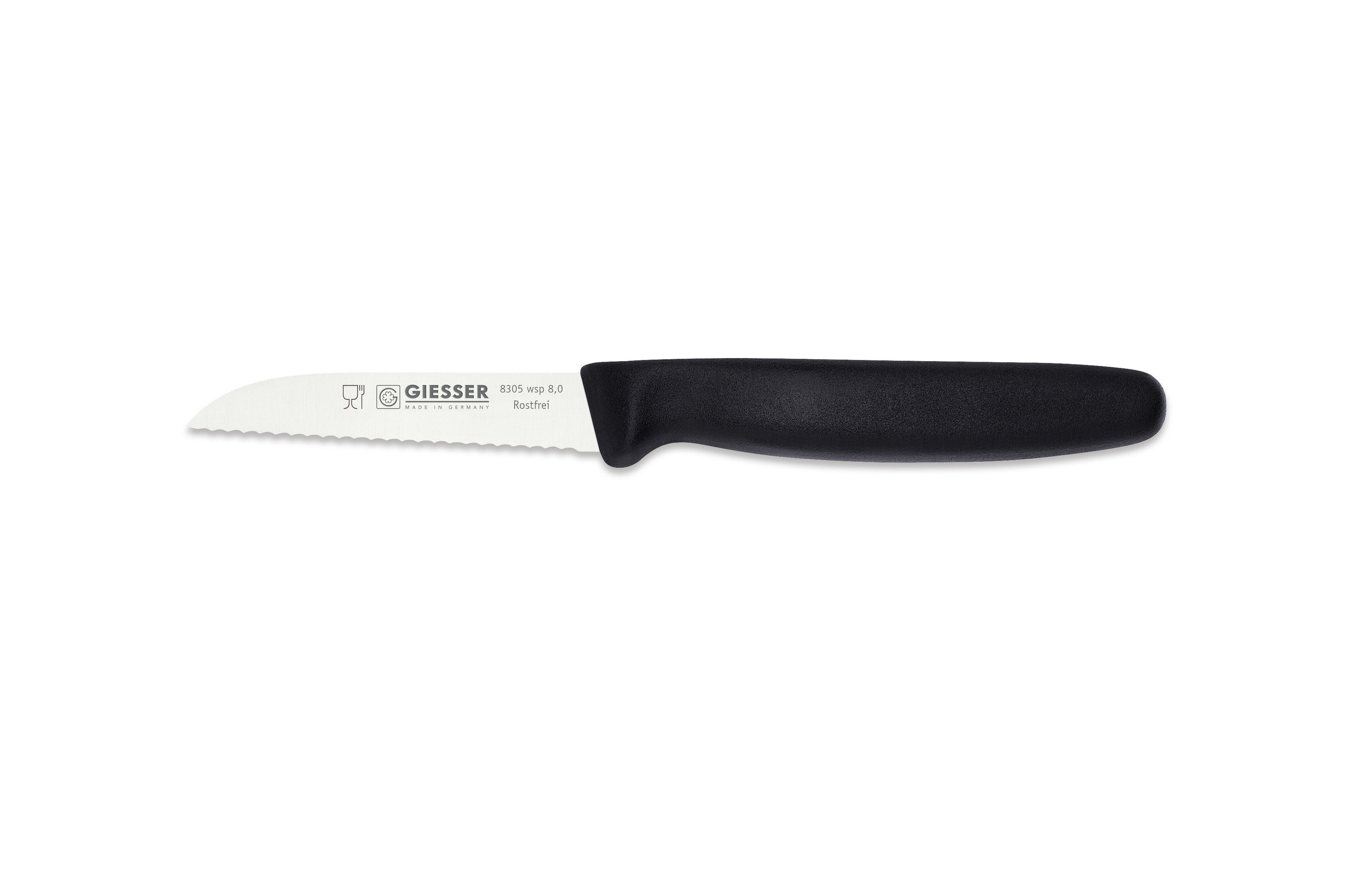 Giesser Messer Gemüsemesser Küchenmesser 8305 sp 8 alle Farben, Küchenmesser gerade Schneide 8 cm, Made in Germany Schwarz - Welle