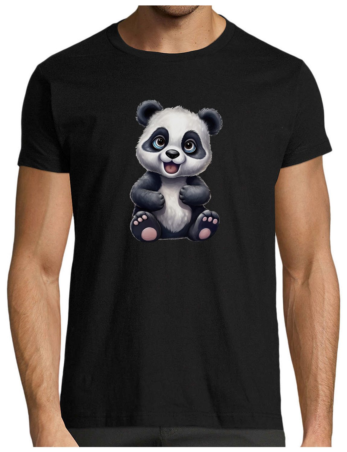 MyDesign24 T-Shirt Herren Print Shirt - Cartoon Panda Bär Brustprint Baumwollshirt mit Wildtier Aufdruck Regular Fit i264