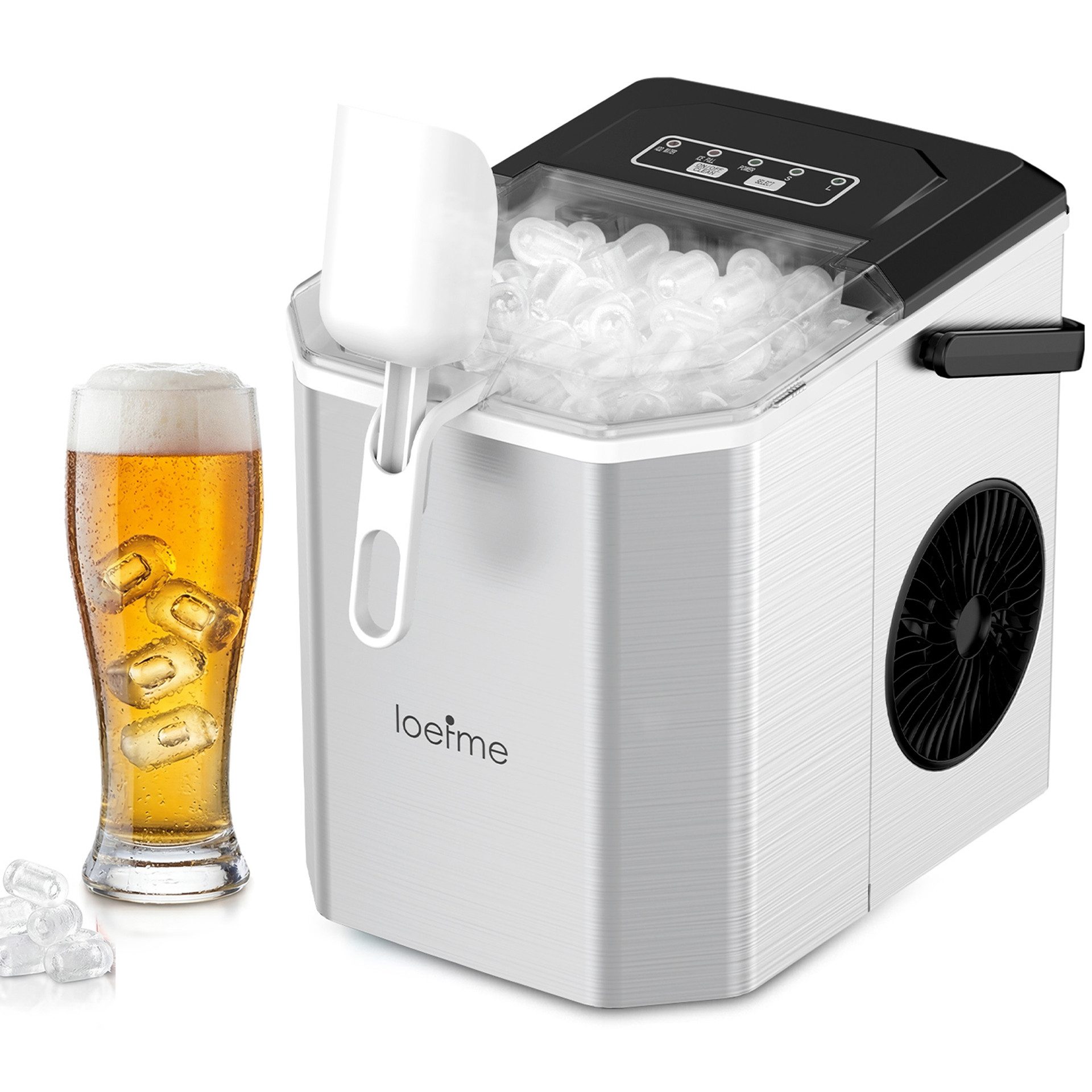 loefme Eiswürfelmaschine 9 Eiswürfel in 6-13 Mins, 1,2L Wassertank, Kompakter Eiswürfelbereiter, 2 Größen, Selbstreinigung & LED-Anzeige