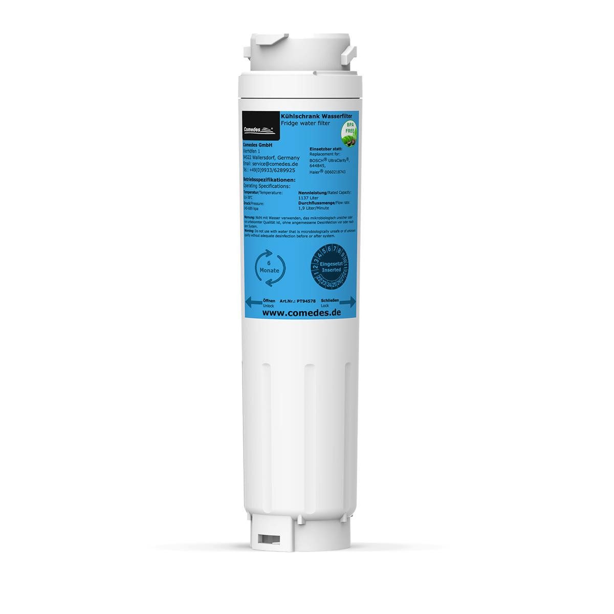 Comedes Wasserfilter Comedes Wasserfilter passend für Bosch und Haier Kühlschränke, Zubehör für Unterschiedliche Kühlschränke von Bosch, Siemens, Neff, Miele und Haier