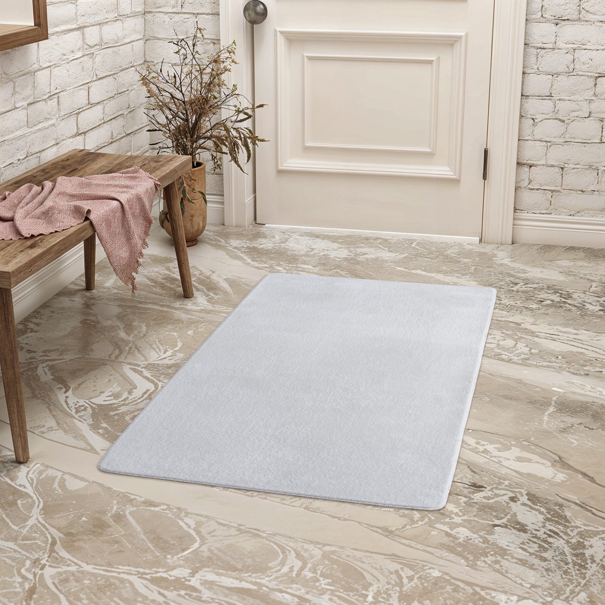Teppium Teppich Unicolor - Einfarbig, Läufer, Höhe: 11 mm, Kurzflor Teppich Anti-Rutsch Rückseite Waschbar Flauschiger
