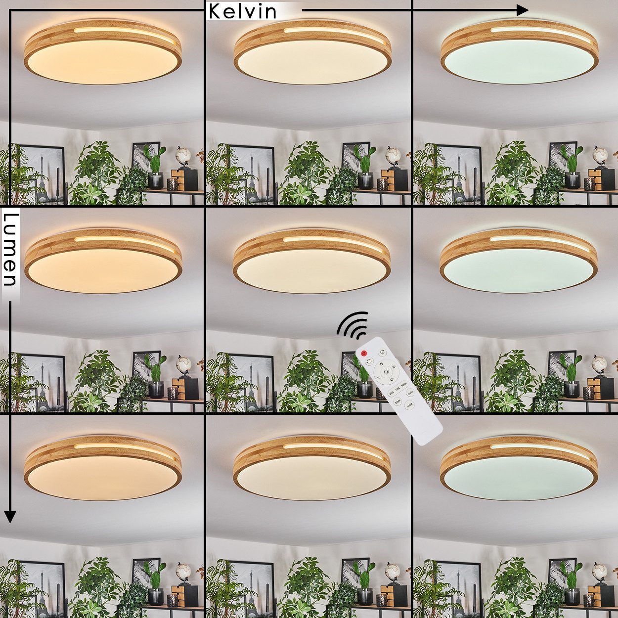 hofstein Deckenleuchte dimmbare Deckenlampe aus Metall/Bambus/Kunststoff in Weiß/Natur, LED wechselbar, 3000 - 6000 Kelvin, LED Leuchte(50cm), 4100 Lumen, 3000 -6000 Kelvin, inkl. Fernbedienung