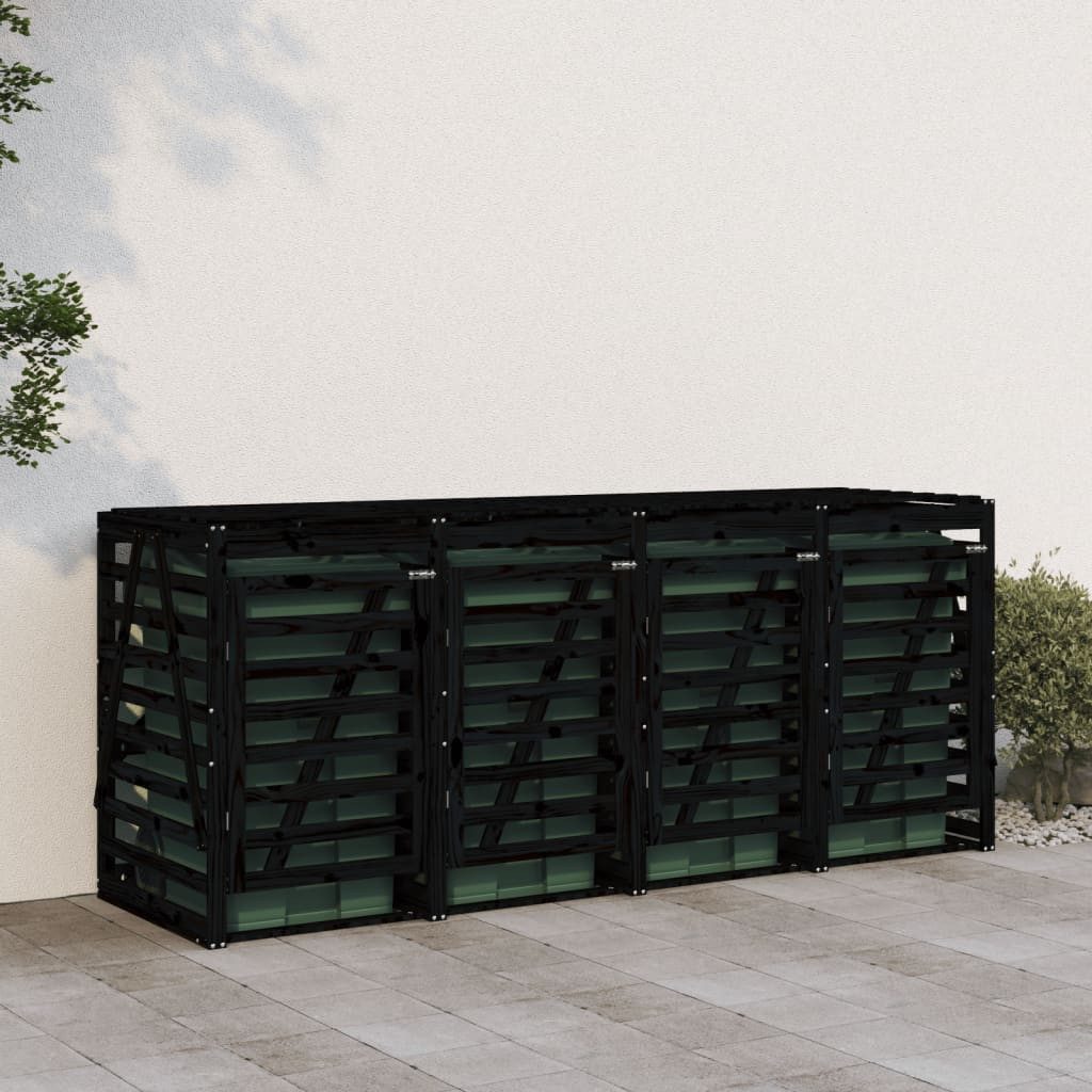 vidaXL Mülltonnenbox Mülltonnenbox für 4 Tonnen Schwarz Massivholz Kiefer