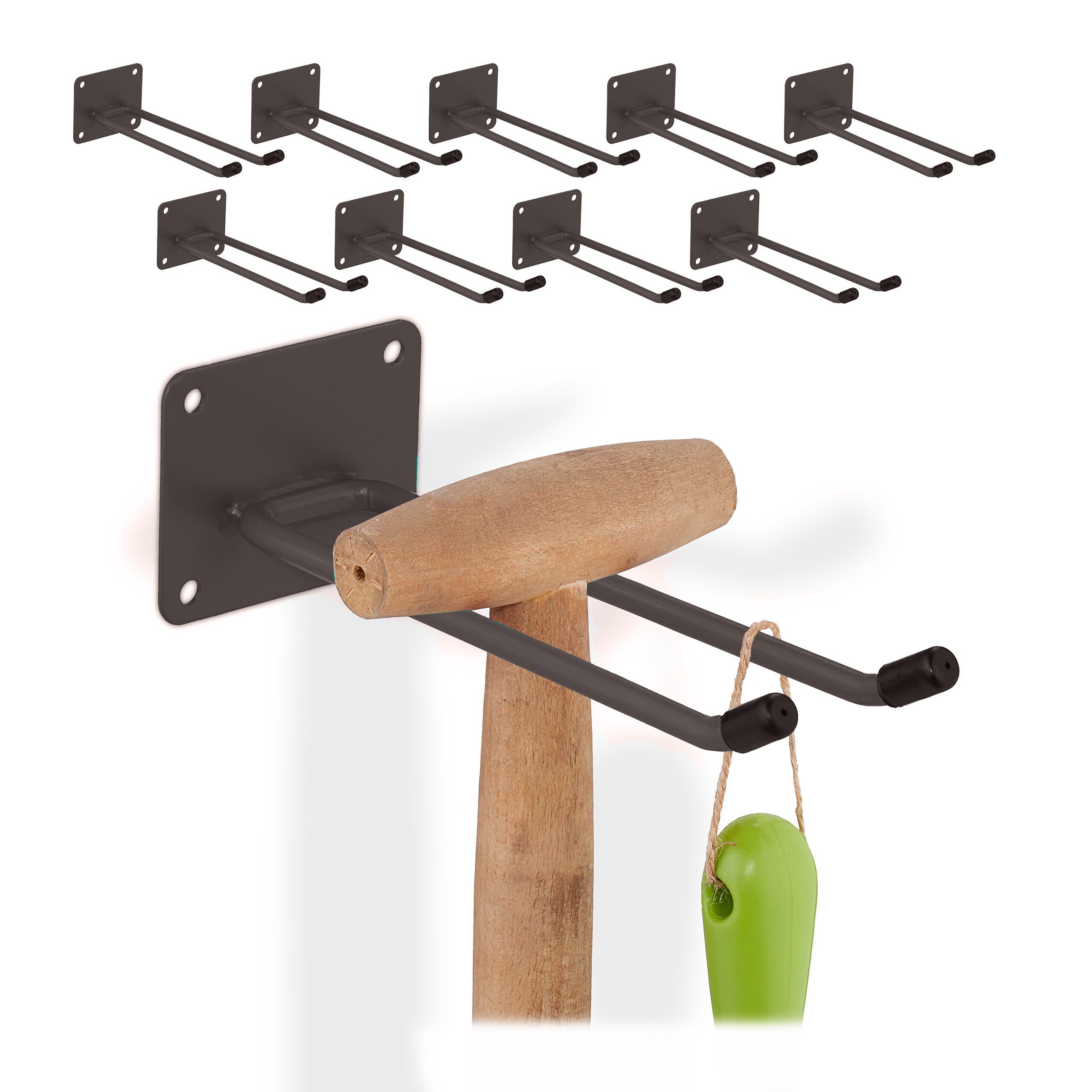 Gartengerätehalter 10x brauner Gerätehalter aus Stahl