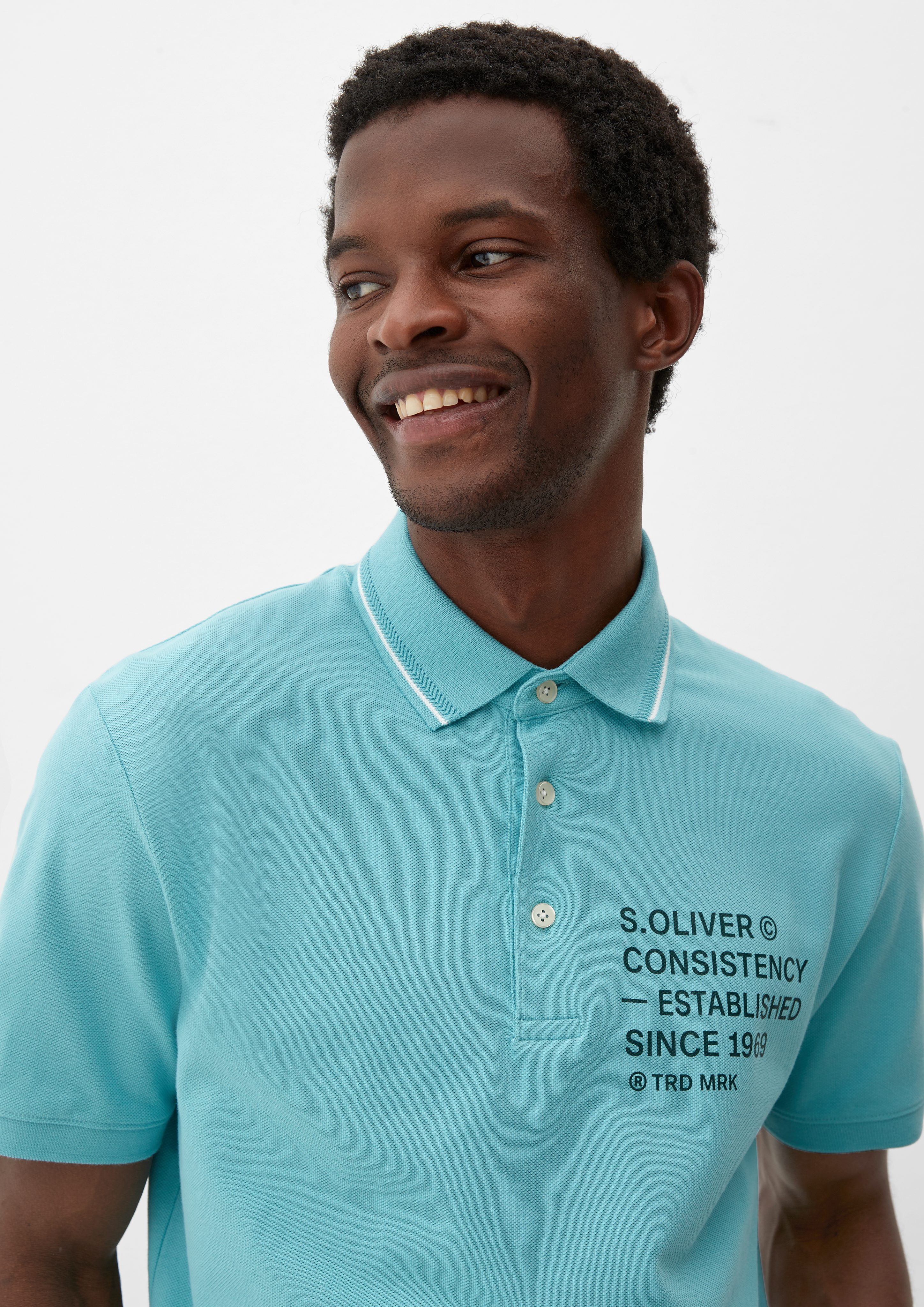 s.Oliver Artwork, Poloshirt Piquéstruktur Blende Kurzarmshirt Tür mit