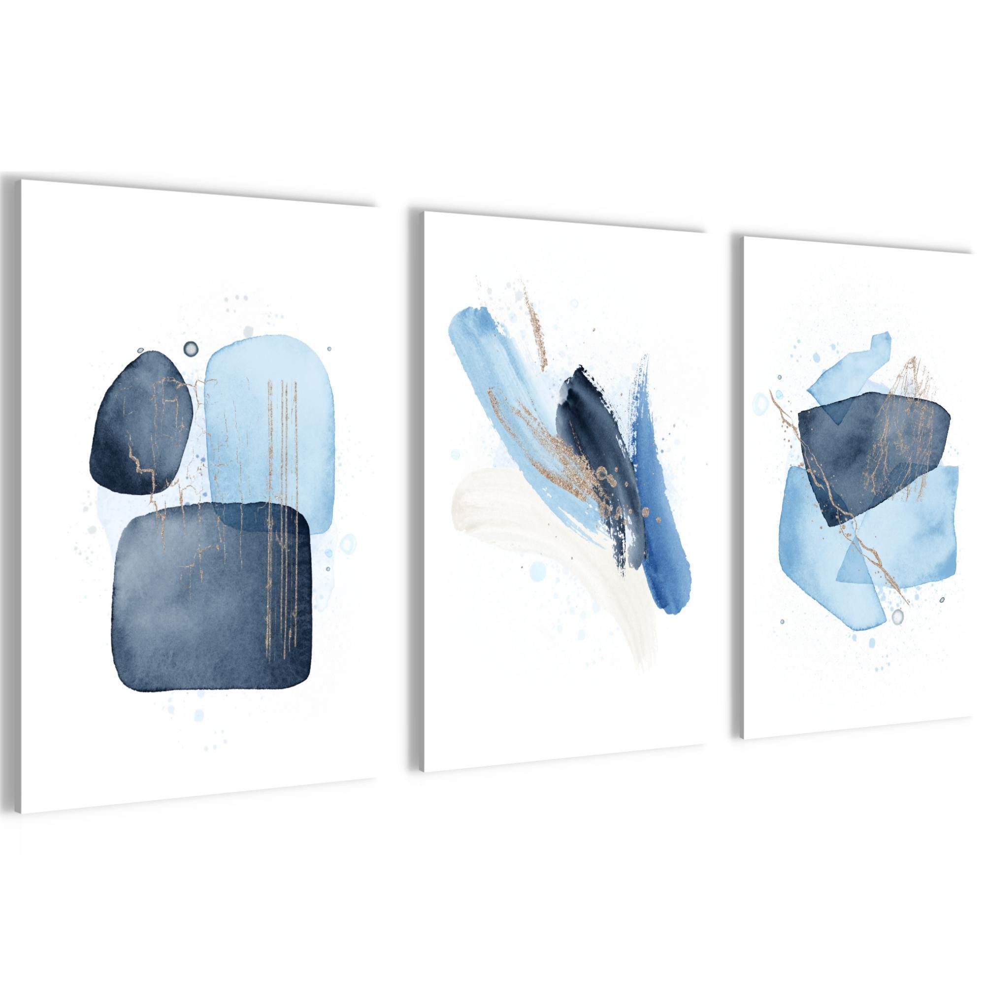 Novart Wandbild Bilder Liebe Home Abstrakt AUFHÄNGFERTIG Flur Deko Weiss Blau N0383, 40 x 60 cm - 3 Bilder