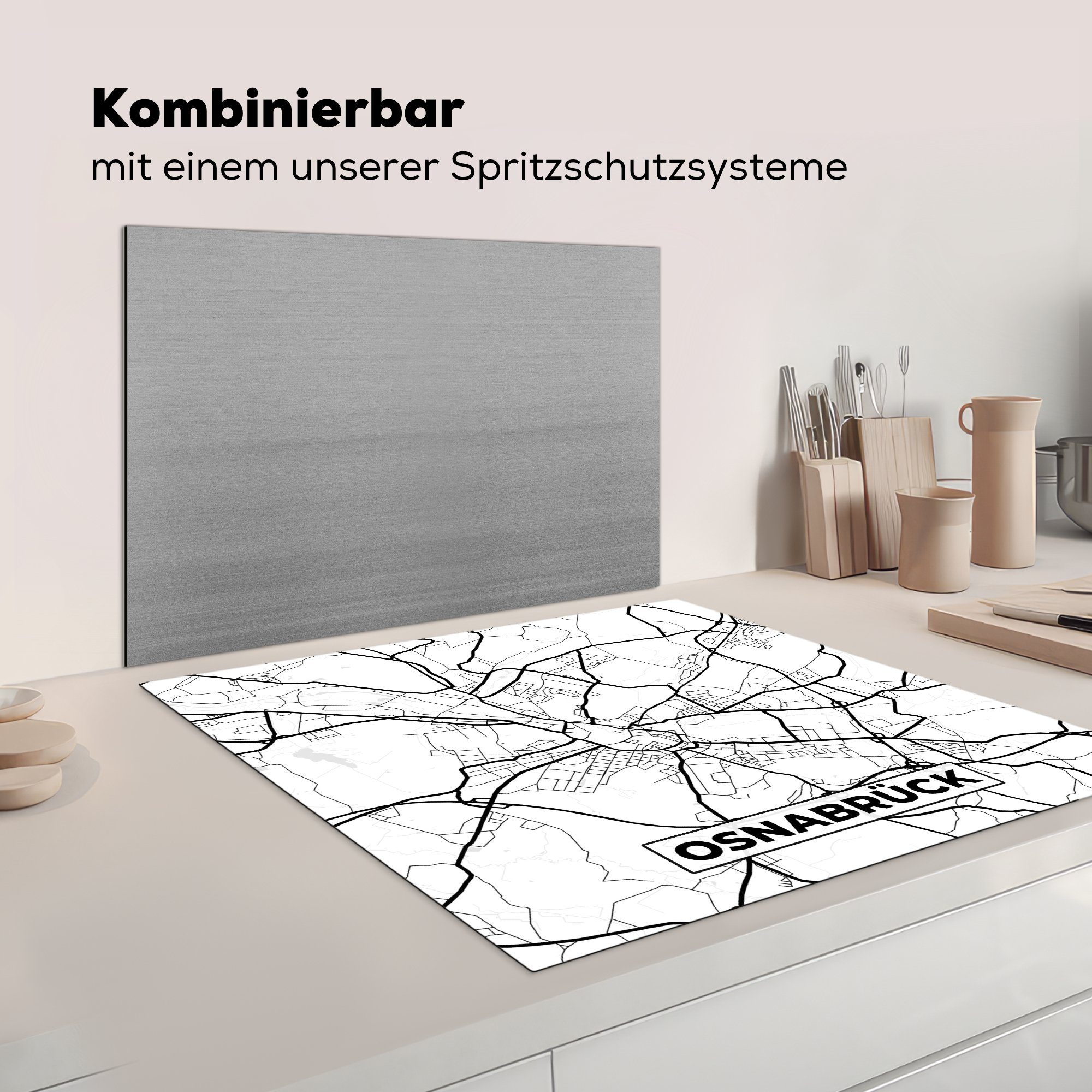 Ceranfeldabdeckung, 78x78 - tlg), cm, Karte für küche Herdblende-/Abdeckplatte Karte - Arbeitsplatte Osnabrück - MuchoWow Stadtplan, (1 Vinyl,