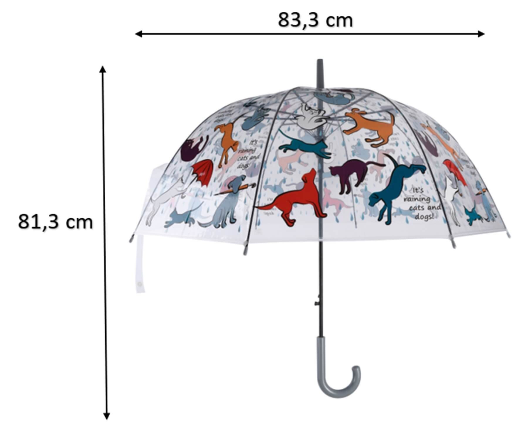 esschert design Stockregenschirm Transparenter Regenschirm Öffnungsautomatik "Es regnet Katzen & Hunde"