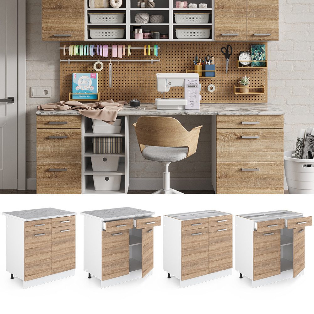 Vicco Schranksystem R-Line, Sonoma/Weiß, 80cm mit günstig online kaufen