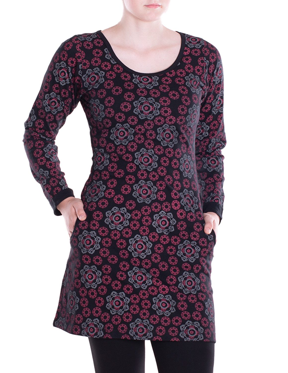 Tunikakleid Leichtes Langarmshirt-Kleid Damen Langarm Kleider retro 70er 80er