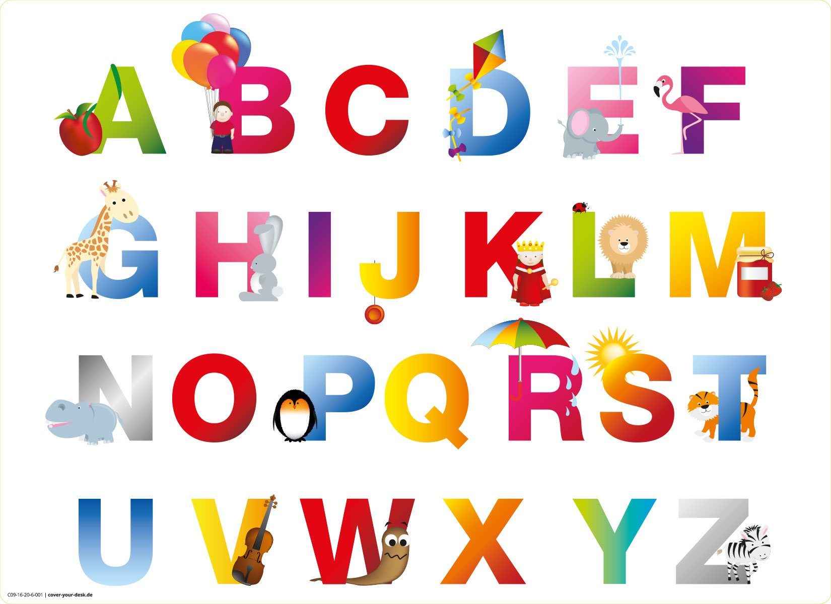 Tischsetmacher Platzset Tischset I Platzset abwaschbar - Kinder ABC, (aus erstklassigem Vinyl, 1-St., 44 x 32 cm / weiß-bunt), Made in Germany