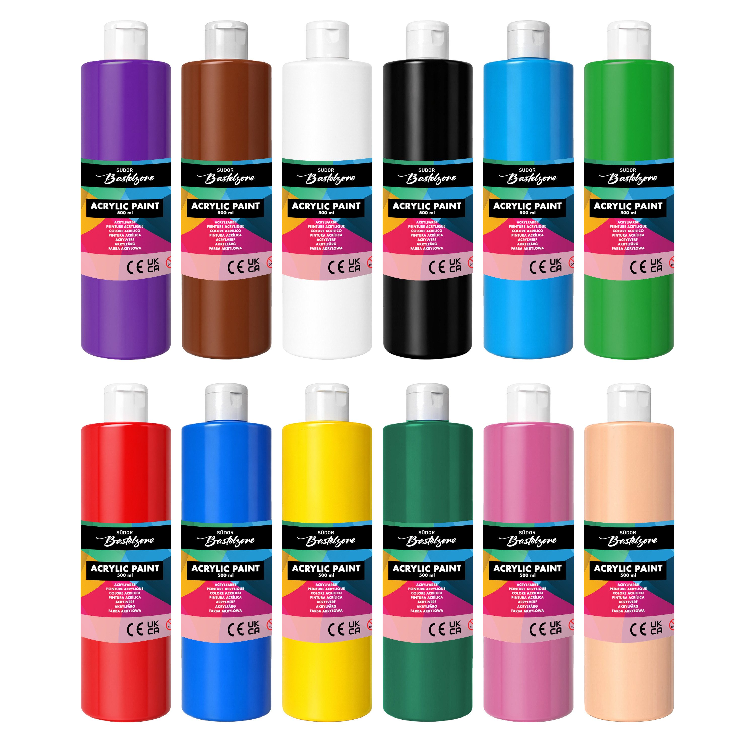 Greenpoint Acrylfarbe Acrylfarben-Set 12/24 x500 ml – Hoch deckend, matt, für Pouring & mehr