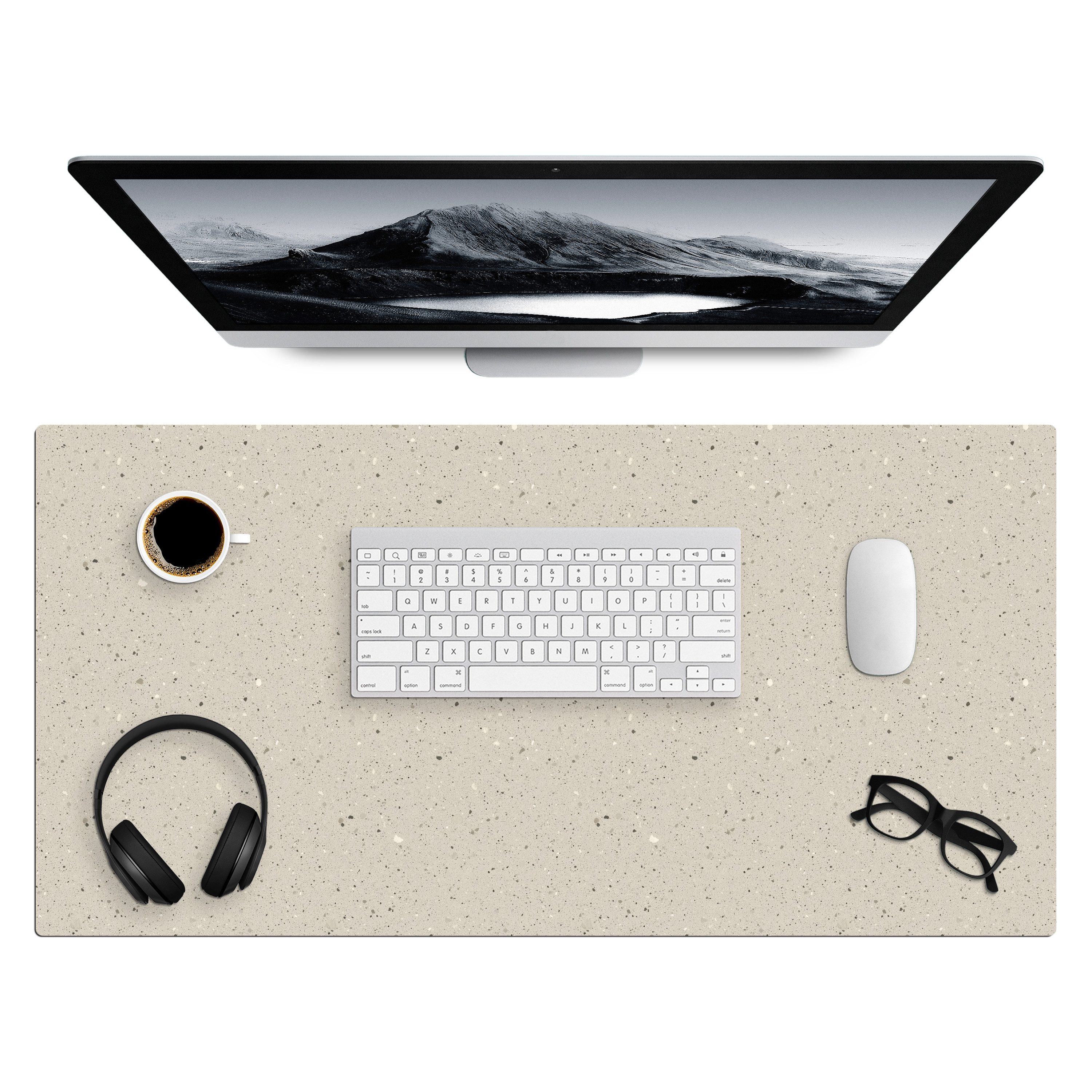 MuchoWow Gaming Mauspad Hellbeige - Terrazzo - Grau (1-St), Gaming Mauspad XXL, Schreibtischunterlage, Desk Mat Groß, 80x40 cm