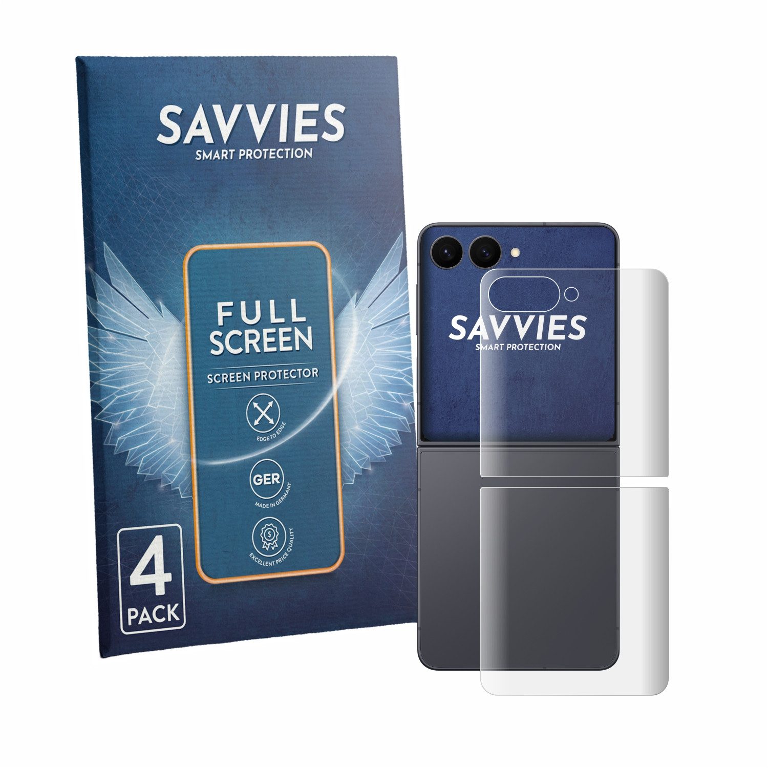 Savvies Displayschutzfolie Fullscreen Schutzfolie für Samsung Galaxy Z Flip 8 (Rückseite), 4 Stück, Displayschutz Folie Fullcover Klar Transparent