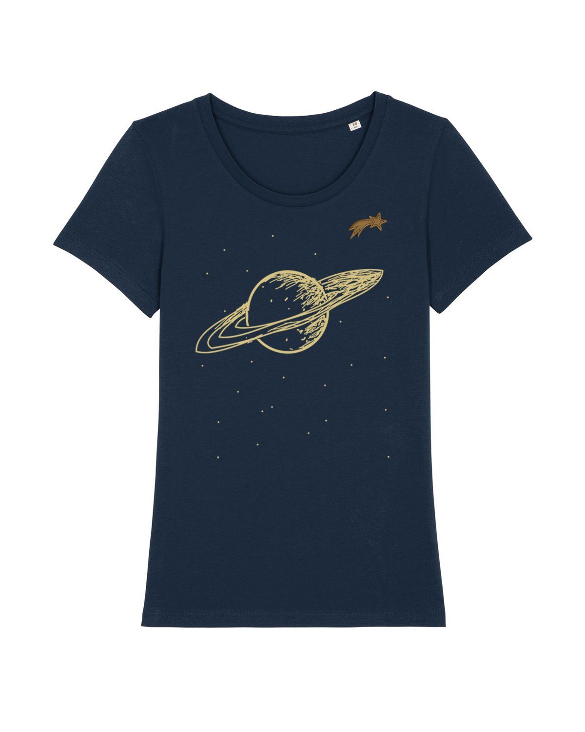 wat? Apparel Print-Shirt Saturn Mit Sternschnuppe (1-tlg) dunkelblau