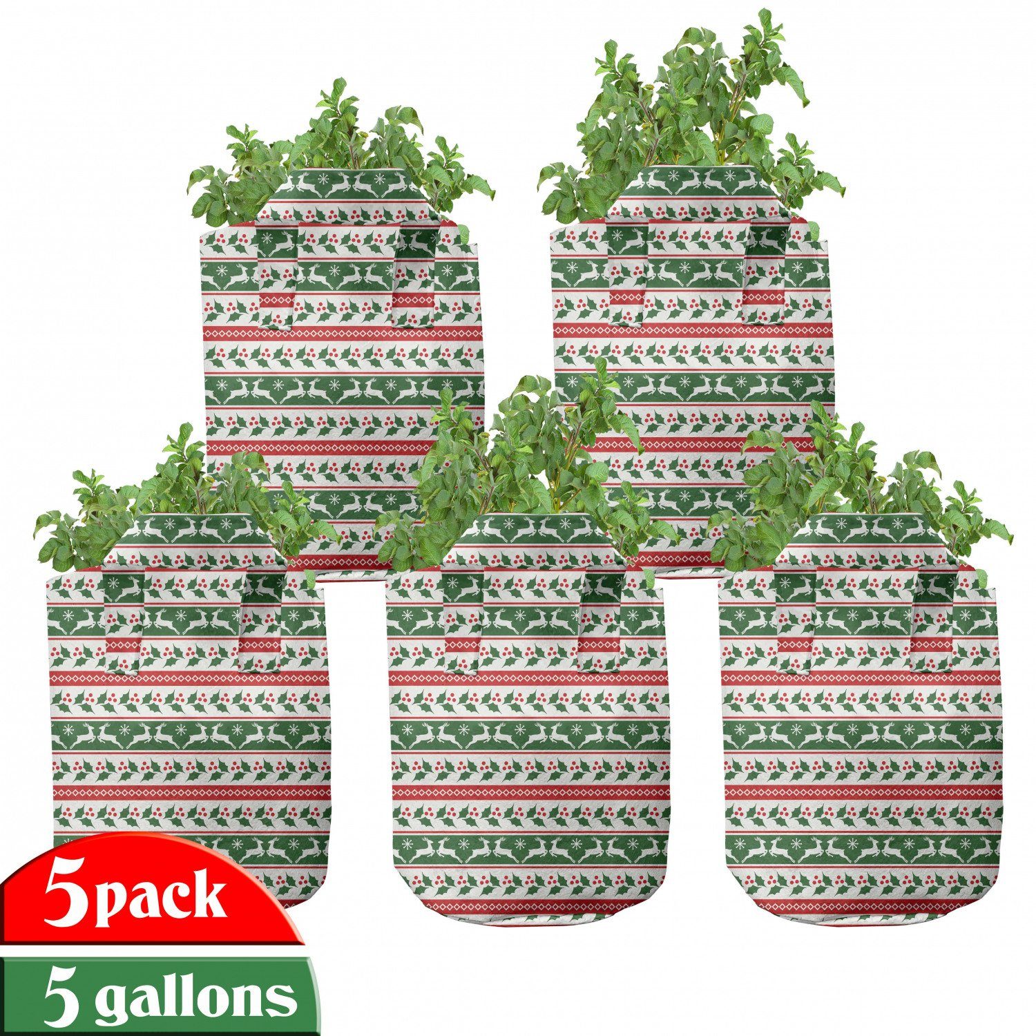 Abakuhaus Pflanzkübel hochleistungsfähig Stofftöpfe mit Griffen für Pflanzen, Weihnachten Rentiere Borders