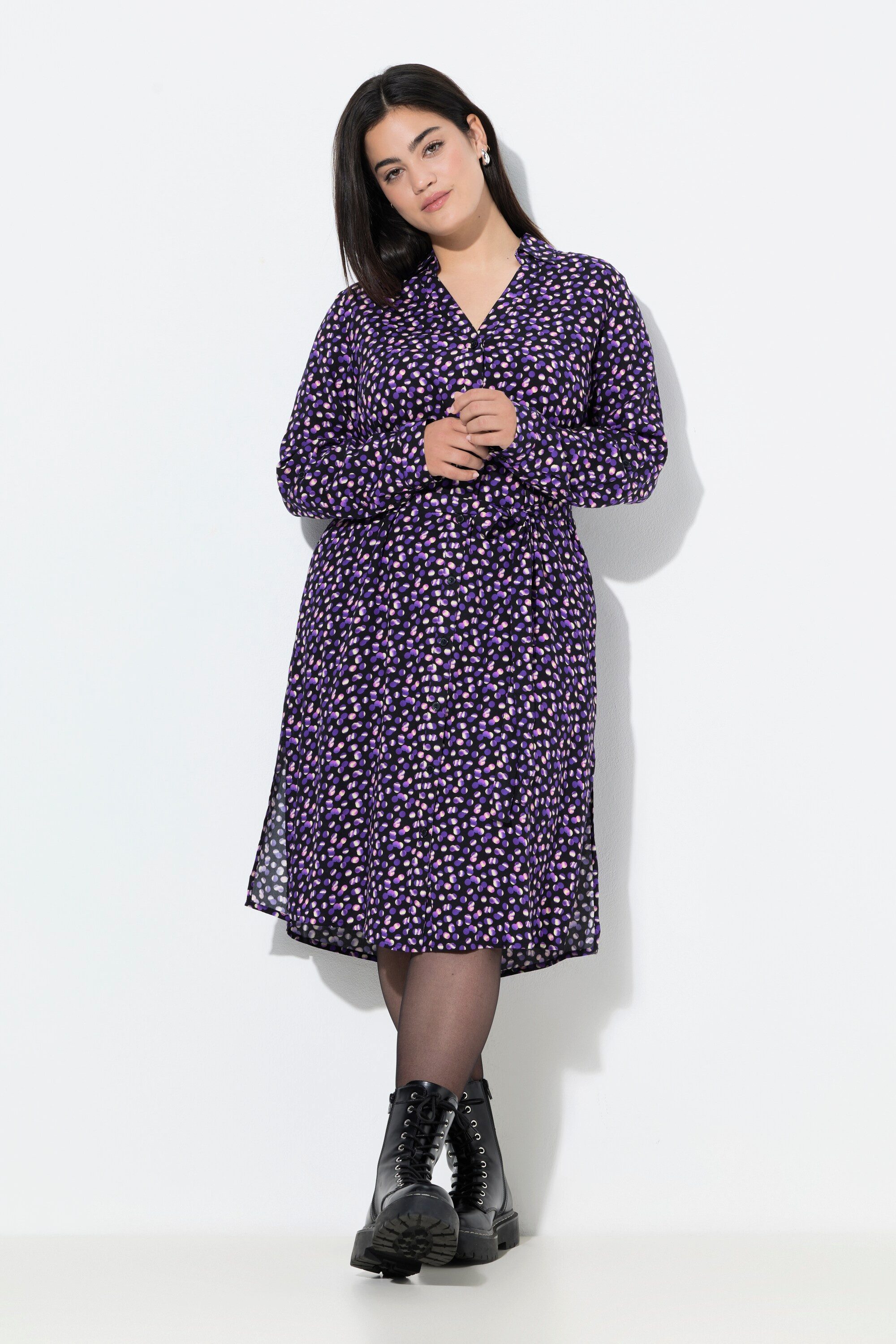 Angel of Style Midikleid Hemdblusenkleid Midilänge Punkte Langarm