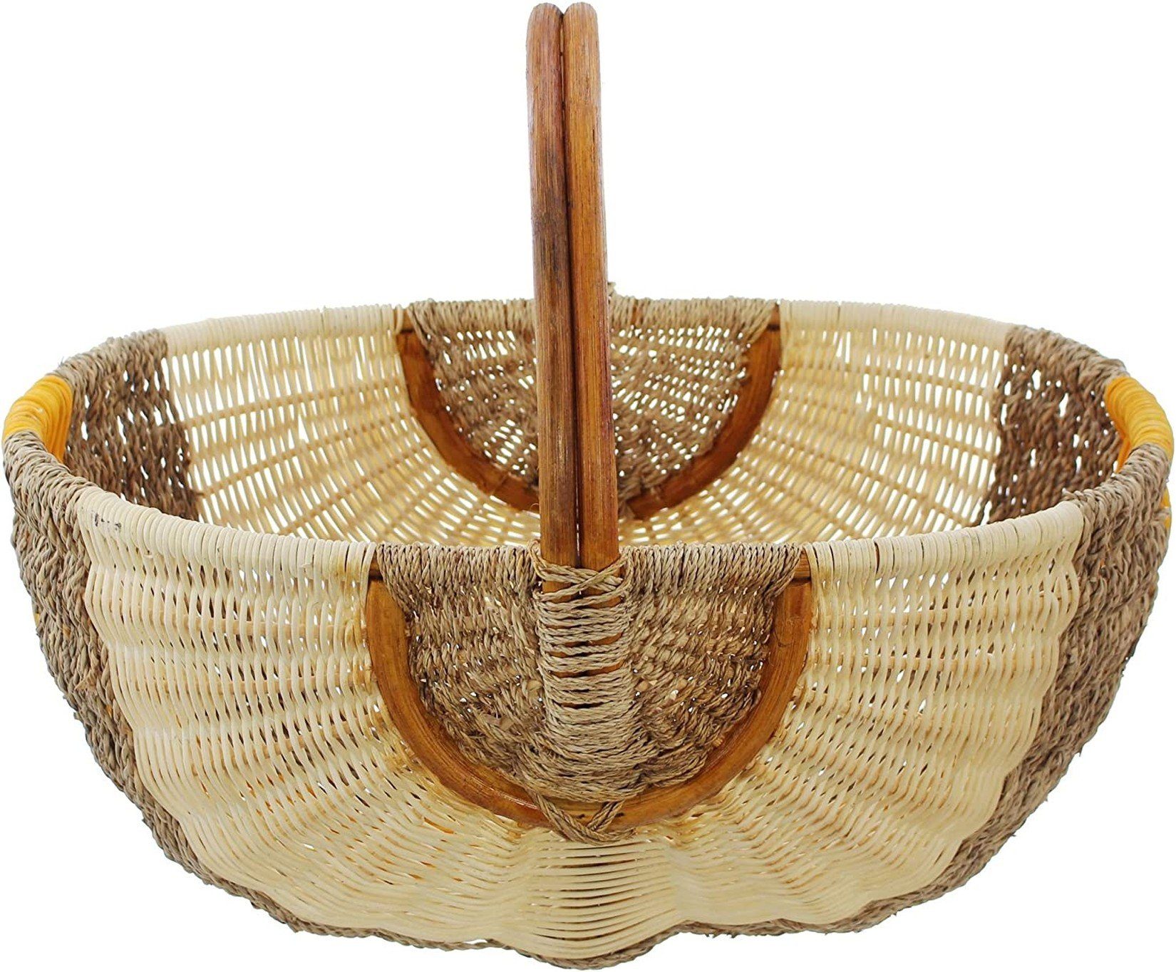 Dekoleidenschaft Einkaufskorb aus Seegras & Rattan, orange / natur, Flechtkorb, Autokorb, Tragekorb, Picknickkorb, Aufbewahrungskorb, Shopper Basket, Lieblingskorb, Korb