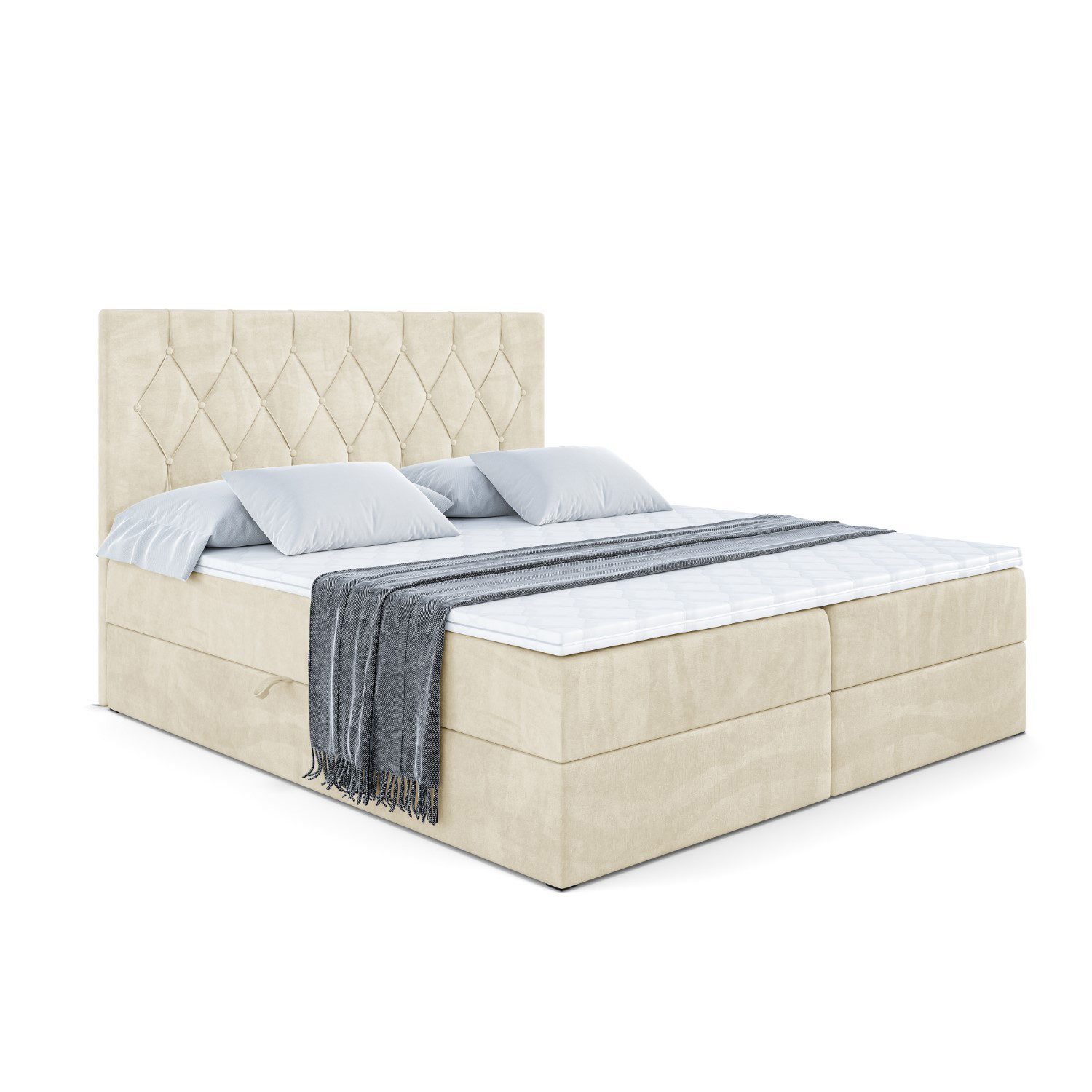 ALTDECOR Boxbett VELANTO-BZ (mit Matratze Lattenrost Topper Polsterbett mit Bettkasten Doppelbett), H4 Multipocket / H3 Bonellfederung, Springboxbett Boxspringbett