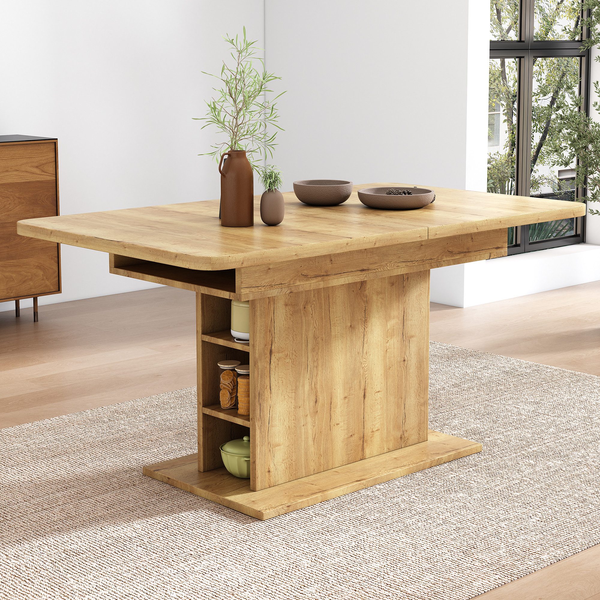 STILVORA Esstisch rechteckiger Ausziehtisch,Küchentisch Beistelltisch mit Stauraum,Natur (Packung, 1-St., 1 Tisch), 110/130×70×75