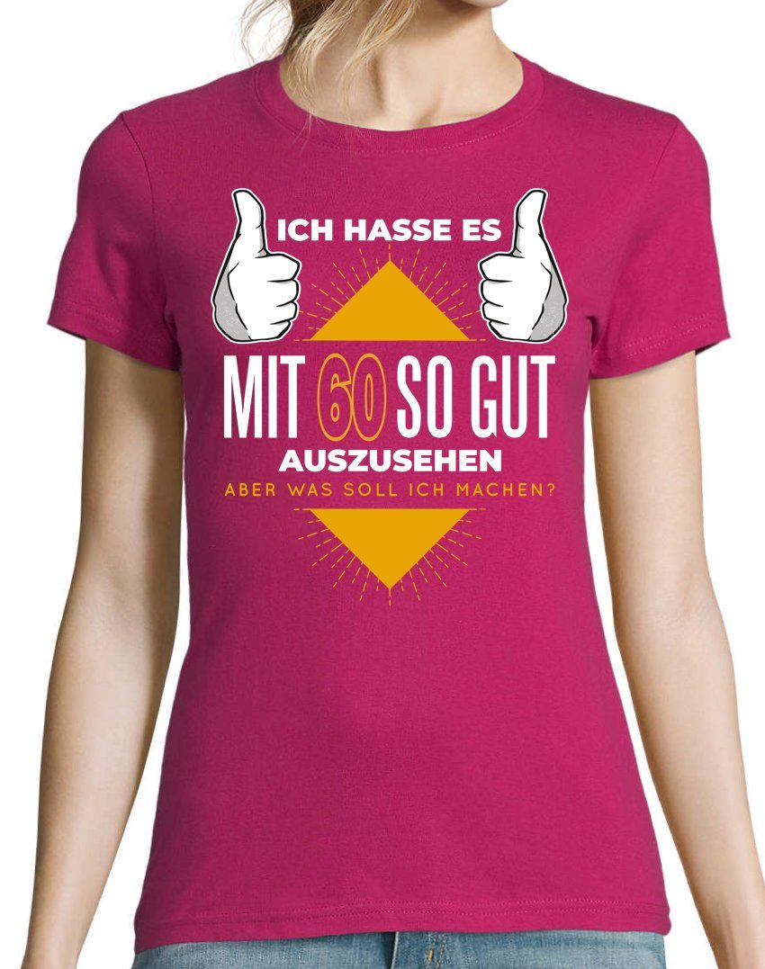 Youth Designz T-Shirt 60 Frontprint Damen Shirt mit Fuchsia Und lustigem Gutaussehend