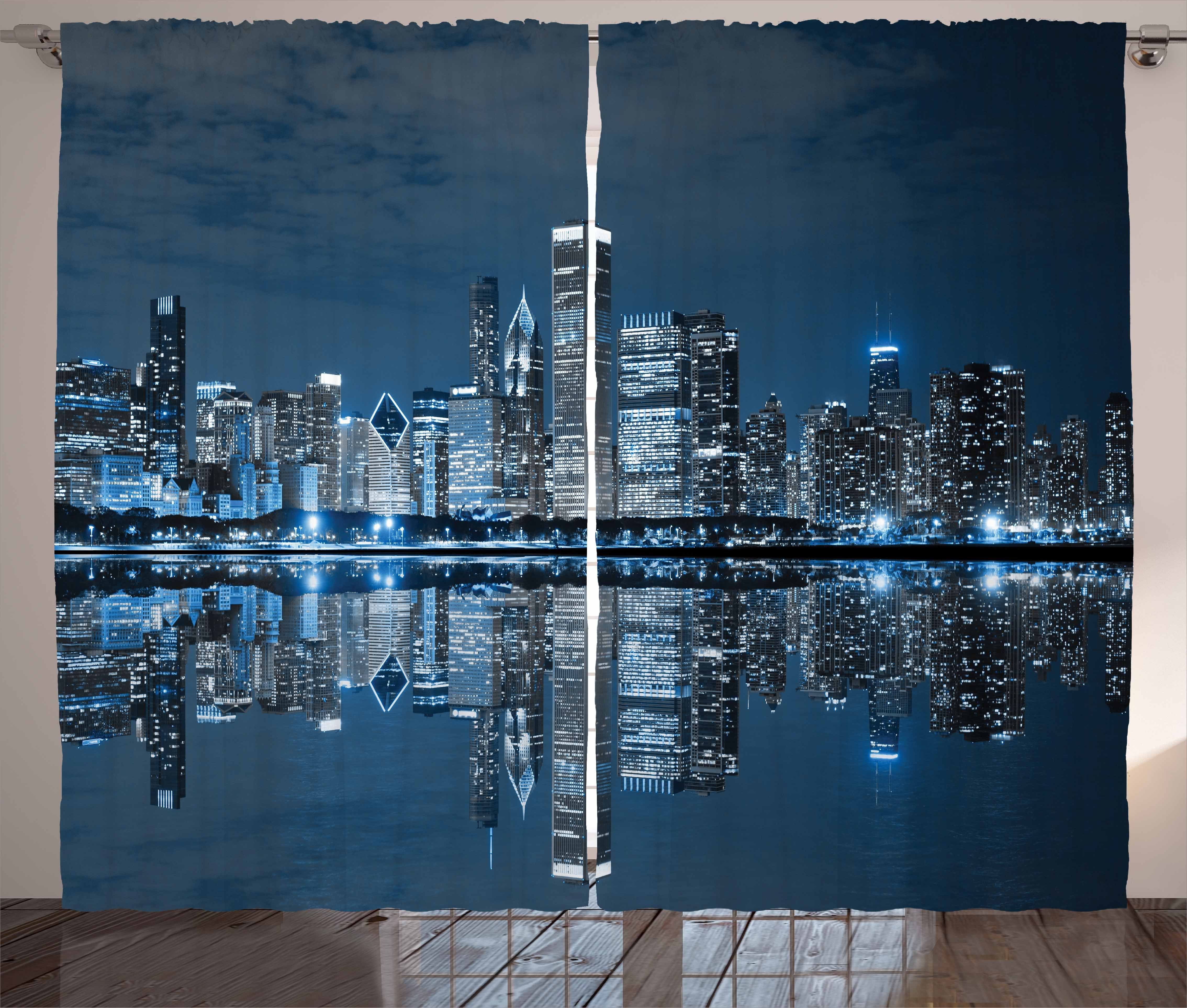 Gardine Schlafzimmer Kräuselband Vorhang mit Schlaufen und Haken, Abakuhaus, Chicago Skyline Schlafen Stadt