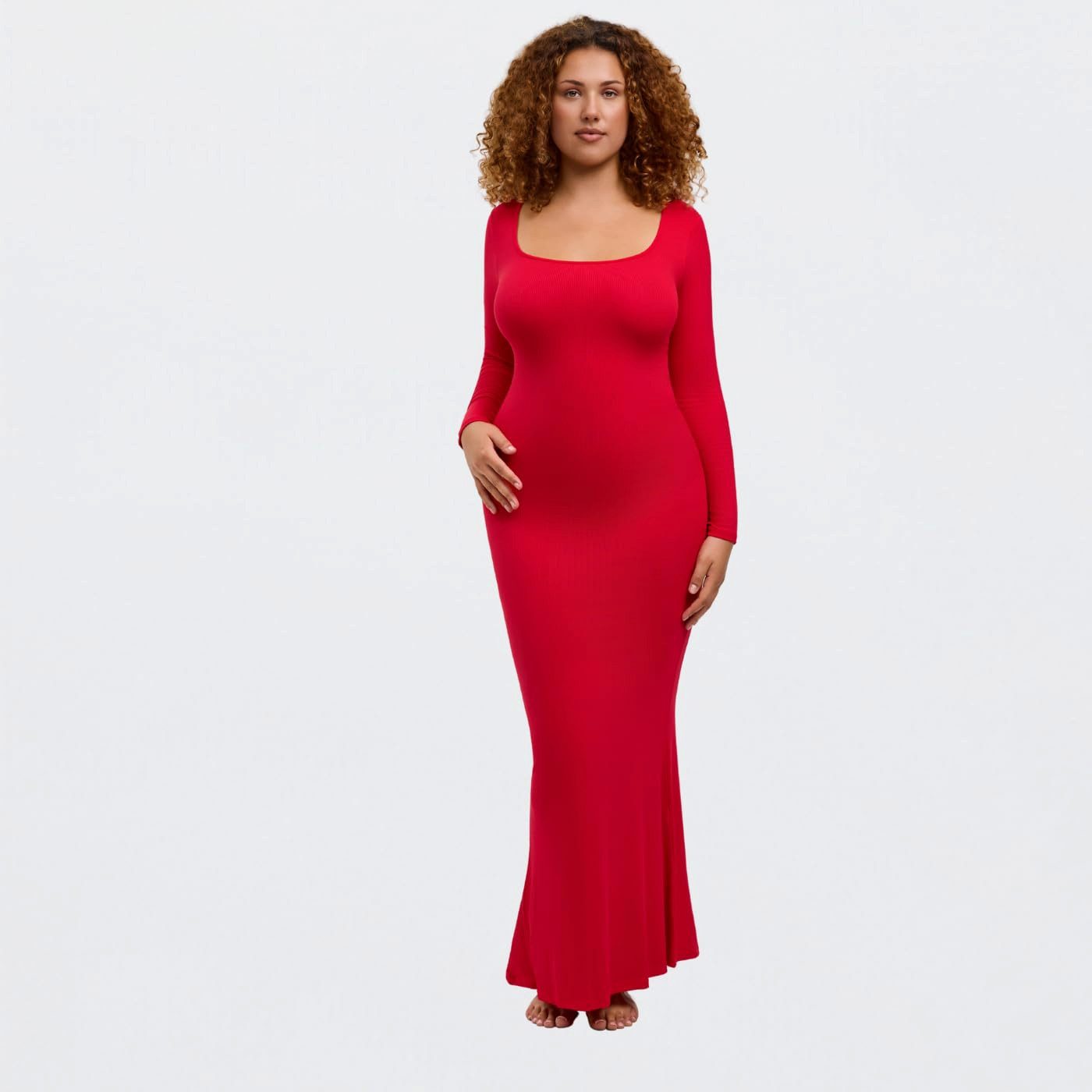 cfab by creamy fabrics Jerseykleid Ribbed Long Sleeve Maxikleid-Fire Red-L günstig online kaufen