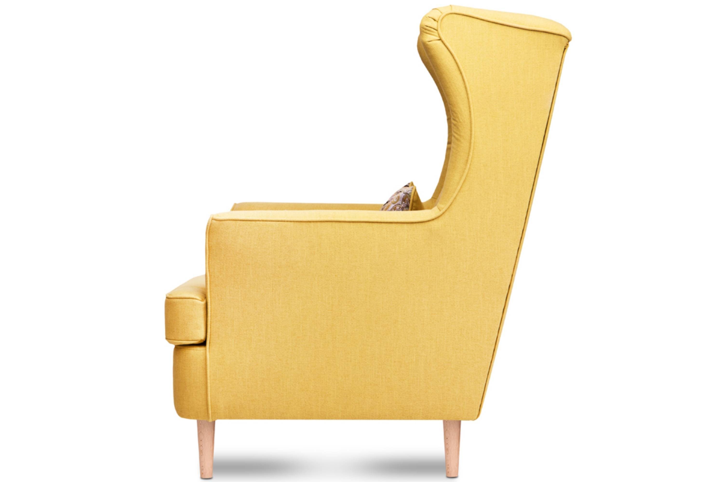 Füße, Design, dekorativem Kissen zeitloses Ohrensessel Konsimo hohe inklusive STRALIS Sessel,