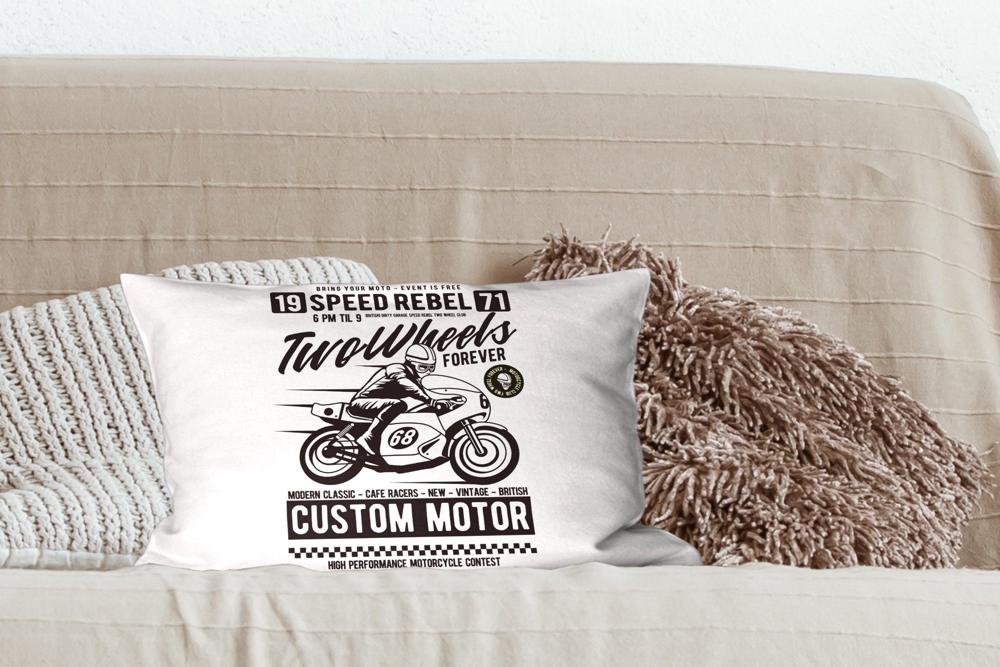 MuchoWow Dekokissen Vintage, mit Wohzimmer Motorrad - Zierkissen, Dekokissen Schlafzimmer - Mann - Dekoration, Füllung, Helm