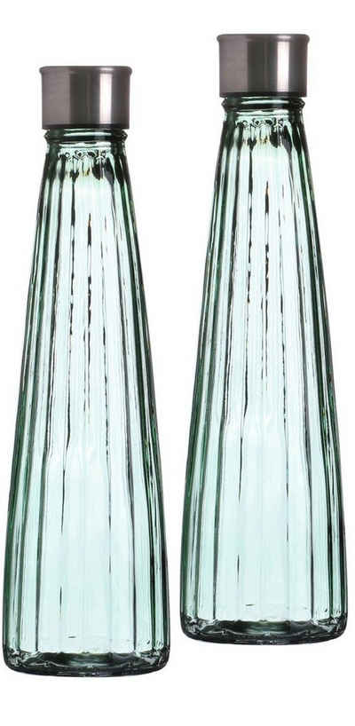Emilja Wasserkaraffe Wasserflasche 750ml Line grün - 2 Stück - Glasflasche