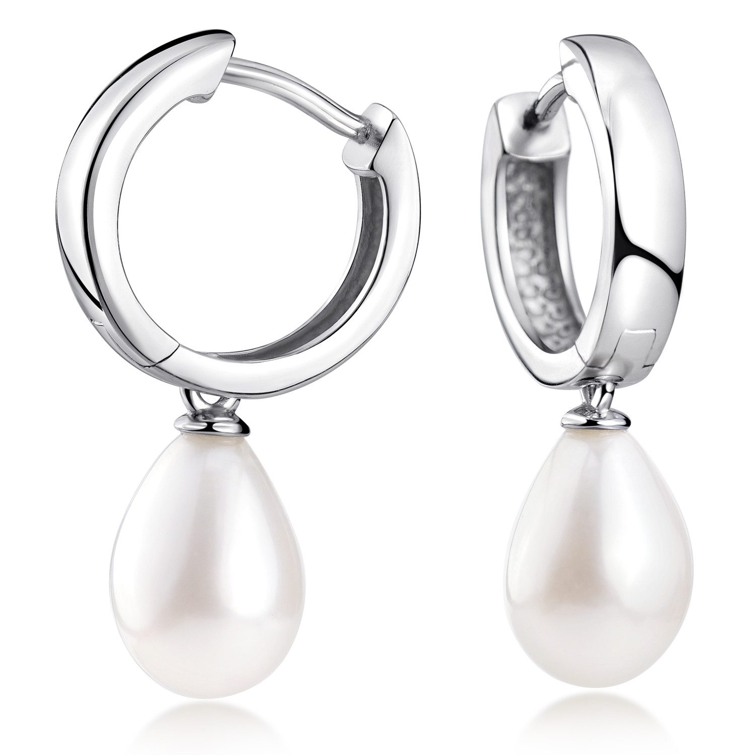 Materia Paar Creolen Damen Perlen / Perlenanhänger Weiß SO-431, 925 Sterling Silber, rhodiniert – Bild 5 von 5