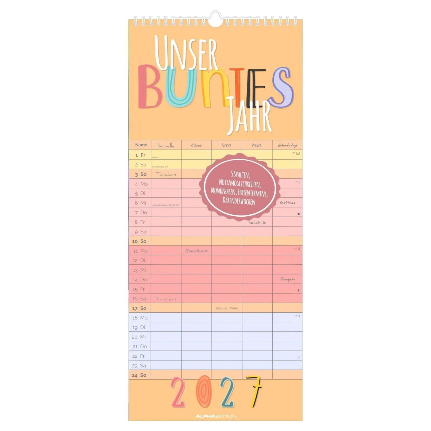 NEUMANN Wandkalender Familienplaner Unser buntes Jahr 2027