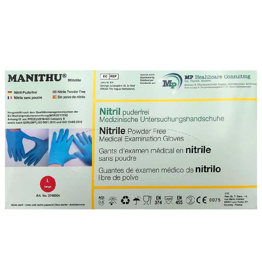 Manithu Einweghandschuhe Manithu Nitril-Puderfrei - XL 100 Gummihandschuhe Stück