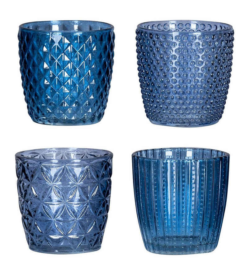 Levandeo® Teelichthalter, 4er Set Windlicht H7,5cm Glas Blau Teelichthalter Tischdeko Kerzen