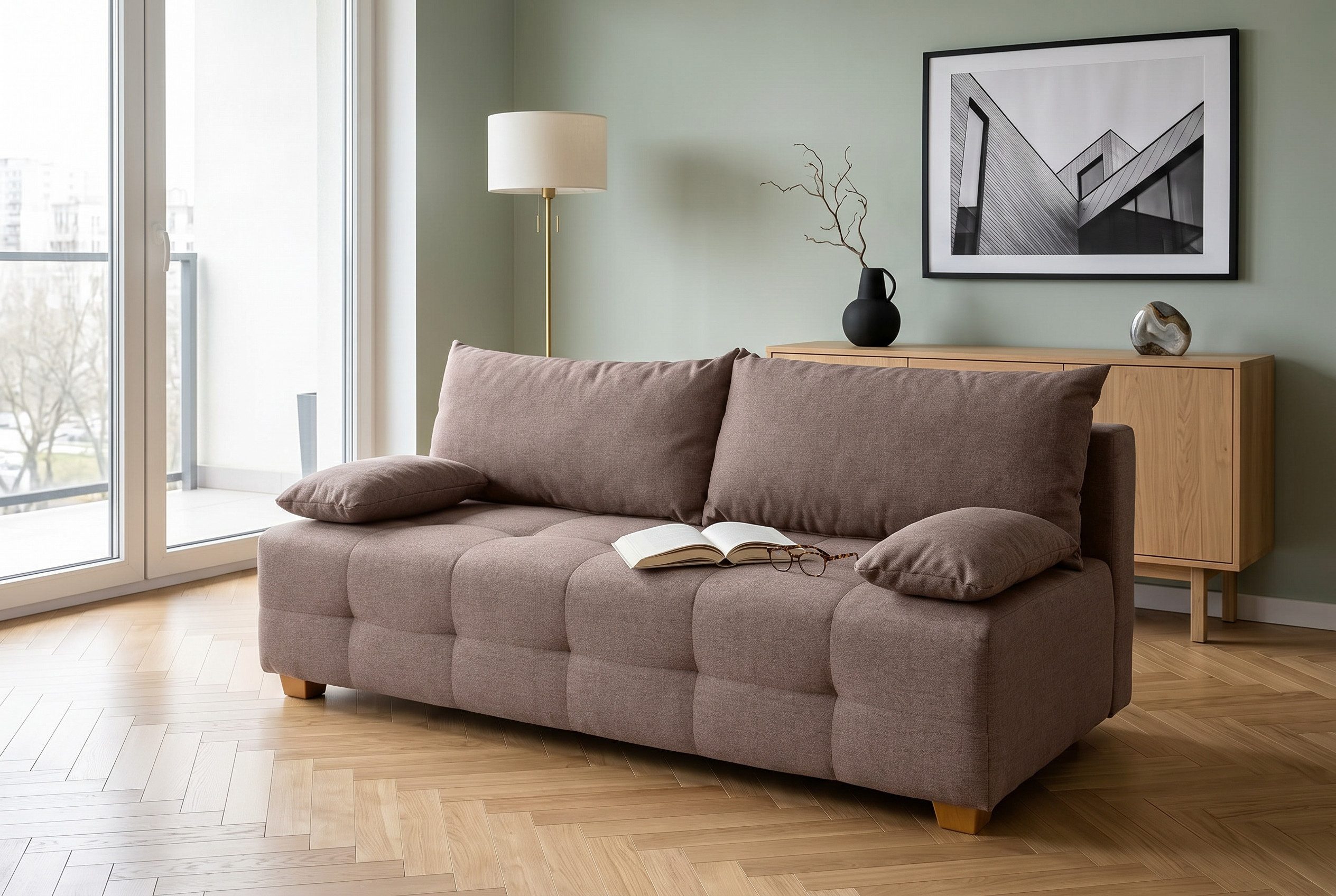 OTTO home Schlafsofa Bella, B: 196 cm, Liegefl. 145x196 cm, Schlaffunktion, Bettkasten & 2 Armlehnenkissen, Federkern