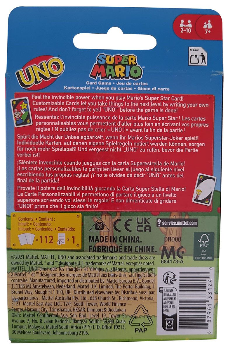 Mattel® Spiel UNO Super Mario und The Amazing Spider-Man, 2er-Set, je 112 Karten, Kartenspiel, Spielkarten