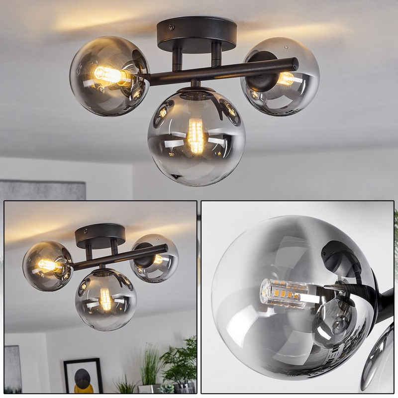 hofstein Deckenleuchte »Isorella« moderne Deckenlampe aus Metall/Glas in Schwarz/Rauchfarben, ohne Leuchtmittel, Leuchte im modernen Design mit Schirmen aus Rauchglas, 3xG9