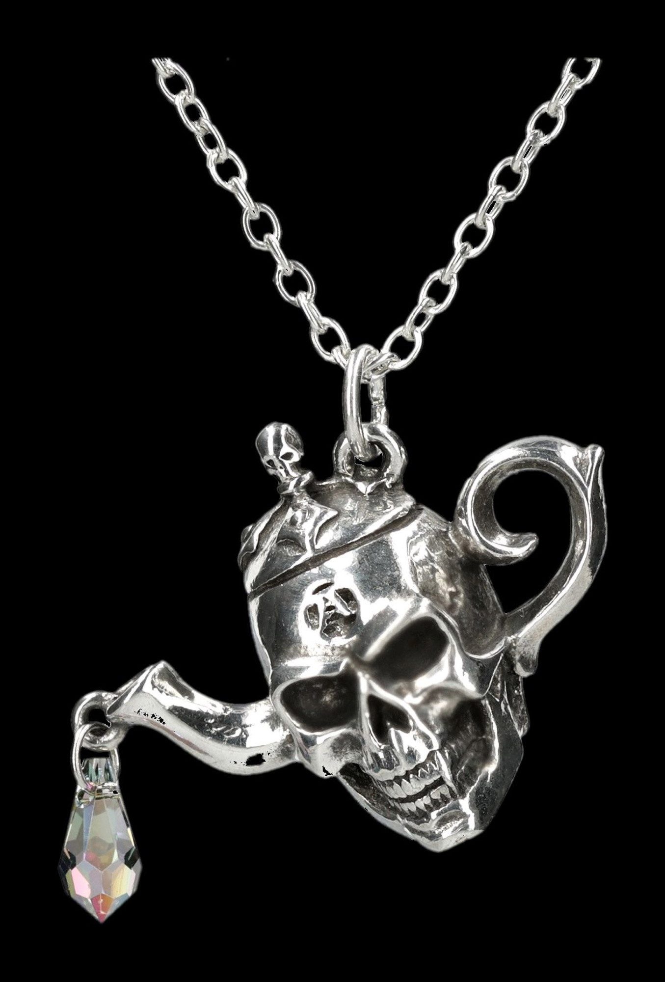 Kette mit Anhänger Totenkopf Halskette – Gothic Schmuck Teekanne Poison Brew 46 cm
