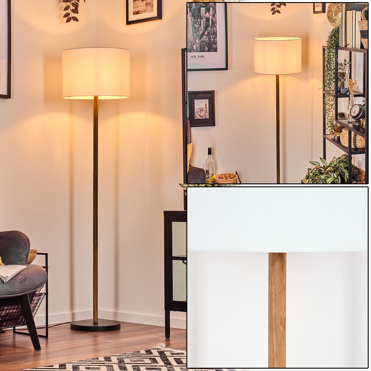 hofstein Stehlampe Stehlampe im skandinavischen Design mit Schirm aus Stoff (40 cm), ohne Leuchtmittel, Stehleuchte im Boho-Style mit Fußschalter, E27, Höhe 165 cm