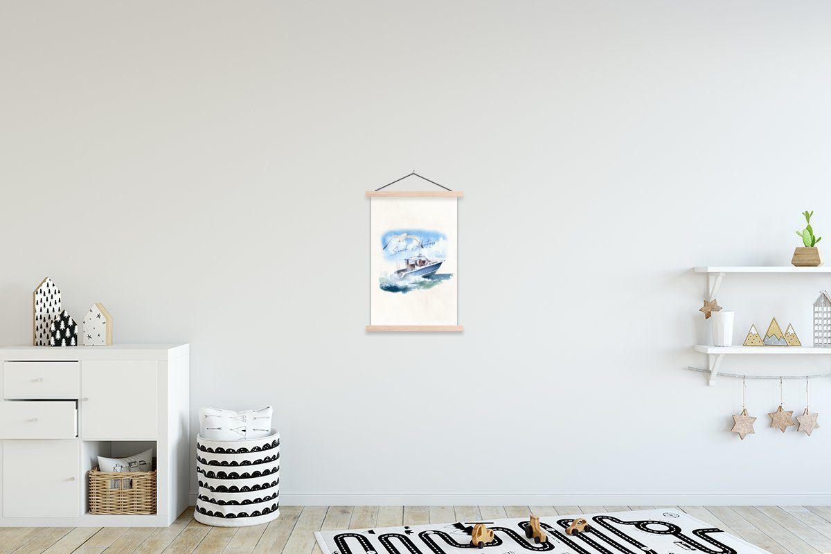 MuchoWow Poster Boot - Vogel - Meer - Aquarell, (1 St), Posterleiste, Textilposter für Wohnzimmer, Bilderleiste, Magnetisch