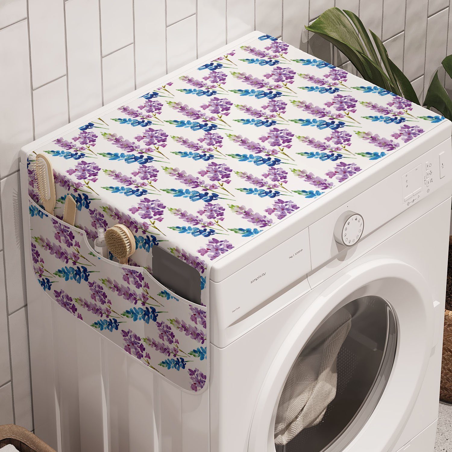 Abakuhaus Badorganizer Anti-Rutsch-Stoffabdeckung für Waschmaschine und Trockner, Blumen Violett-Ton-Blumen-Muster | Bad-Organizer