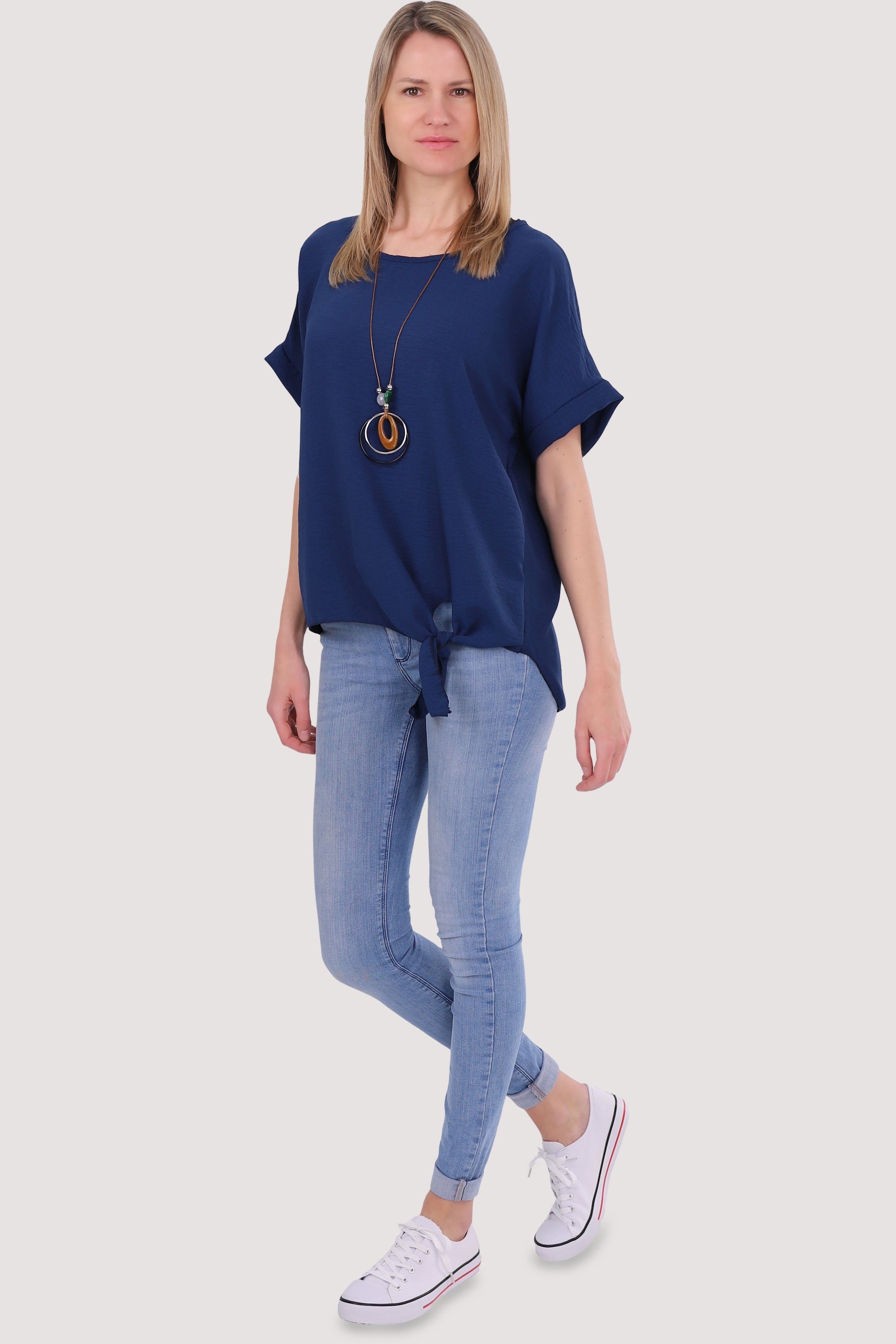 malito more than fashion Blusenshirt 10508 mit Bindeknoten und Kette Einheitsgröße