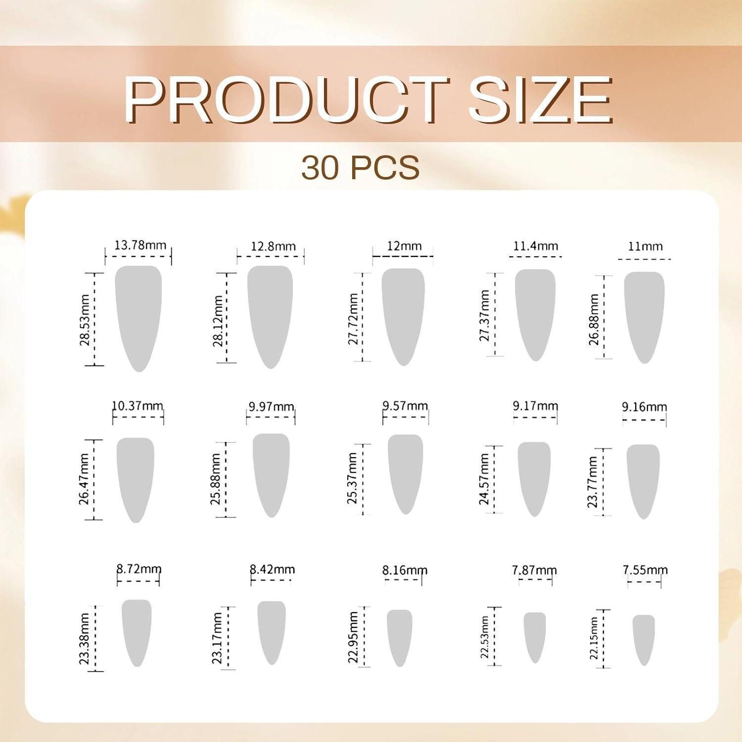 LuxusKollektion Kunstfingernägel 30er Set Mandel Fake Nägel Rot Glitzer mit Designs, Falsche Nägel lang