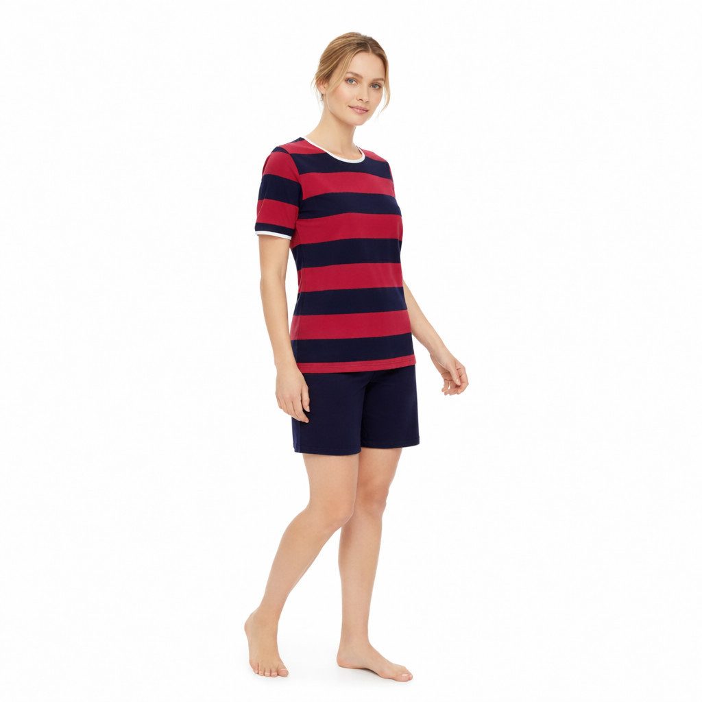 Ringella Shorty - Kurzpyjama mit Oberteil in Blockstreifen-Dessin und Shorts (2 tlg) aus Baumwolle mit Elasthan-Anteil