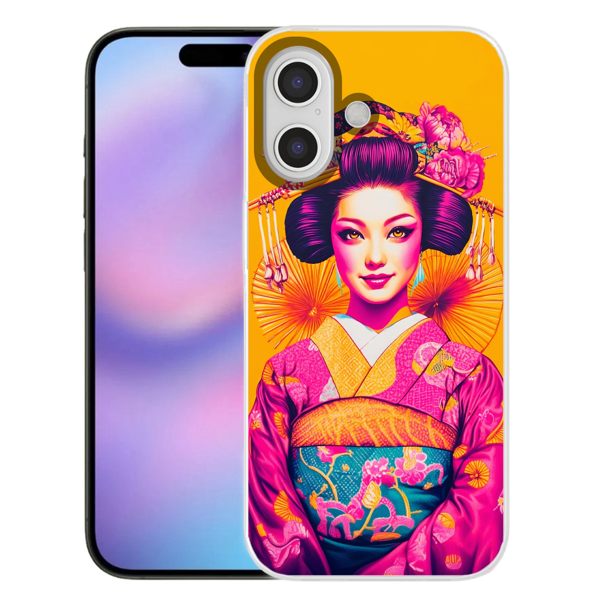 MuchoWow Handyhülle für Apple iPhone 17 Blumen - Frau - Kimono - Rosa, Smartphone-Bumper, Print, Handy Schutzhülle Dünn