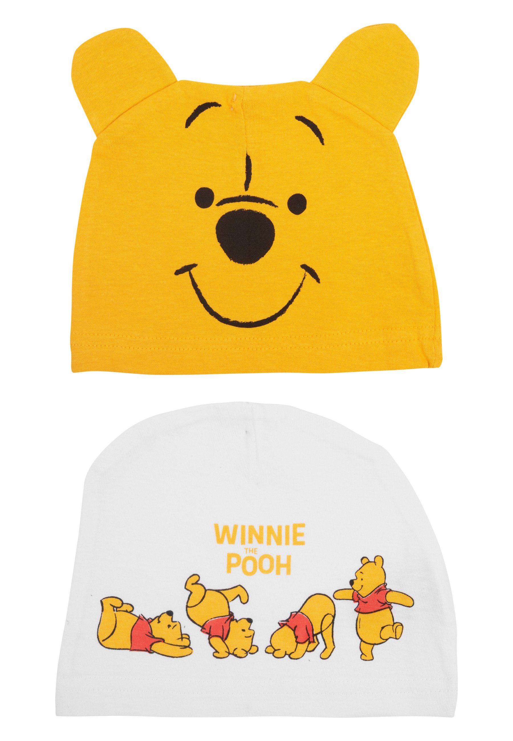 Baby Mütze Gelb Mützchen (2er Pack) Unisex Disney United Winnie Labels® Erstlingsmütze Puuh Weiß